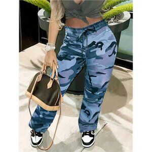 Regular Loose Fashionable Camouflage High Waist Straight Pants